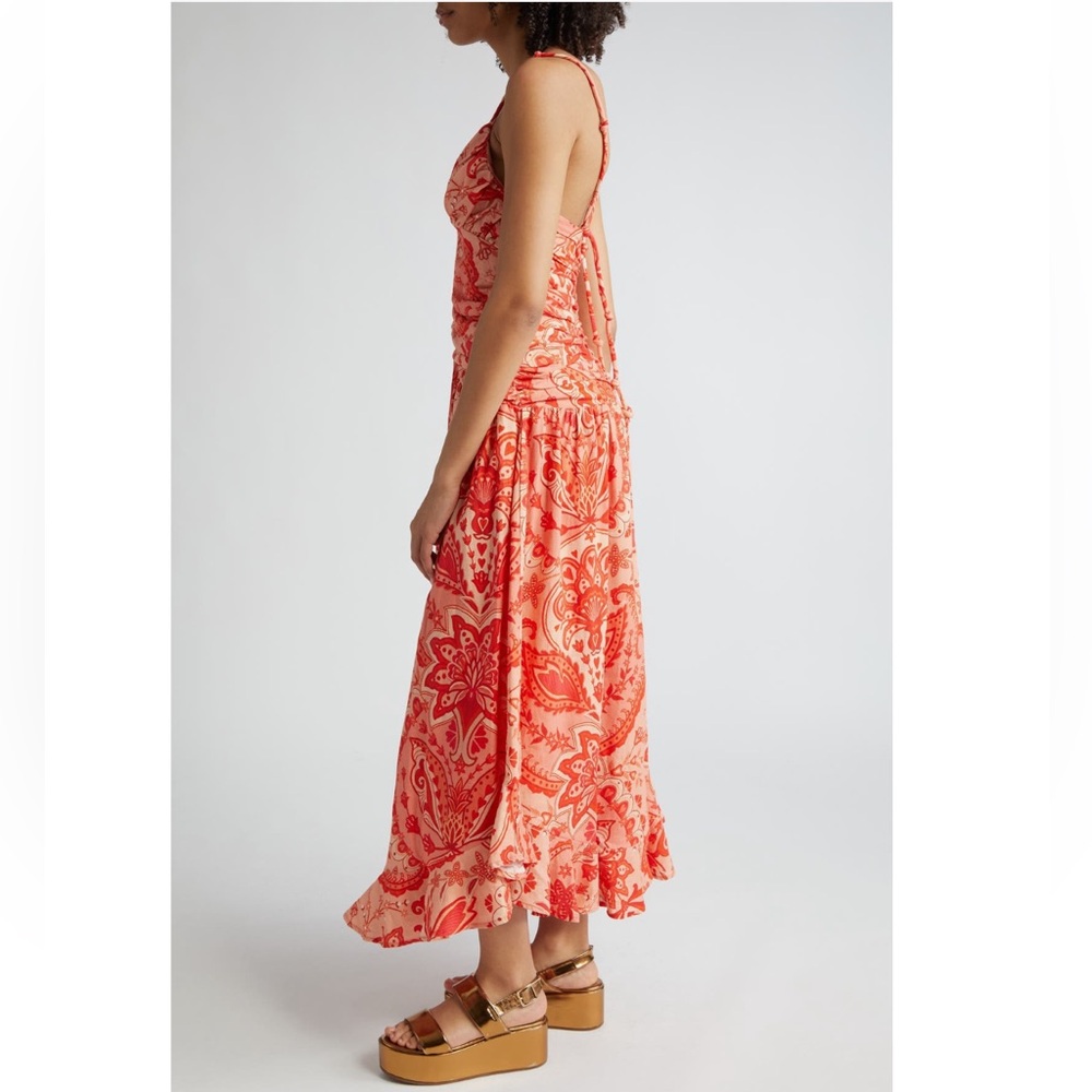 FARM RIO Jaipur Paisley Crossover Linen Blend Maxi Sundress Red Orange Sze L NWT - Picture 4 of 16